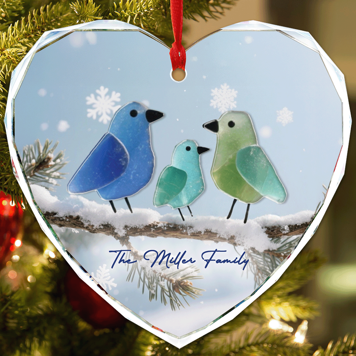 Personalized Nestle In Family Glass and Acrylic Ornament