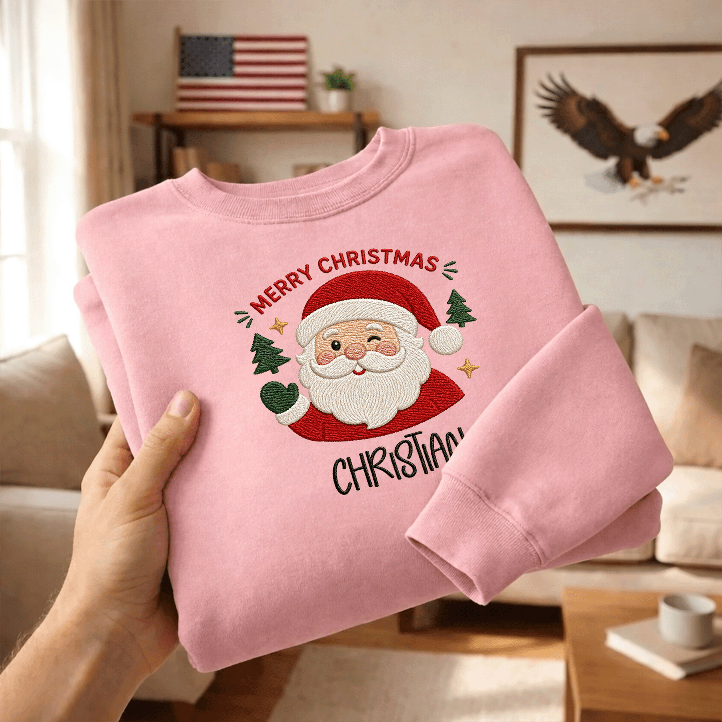 Personalized Embroidered Merry Christmas Sweatshirt with Custom Name