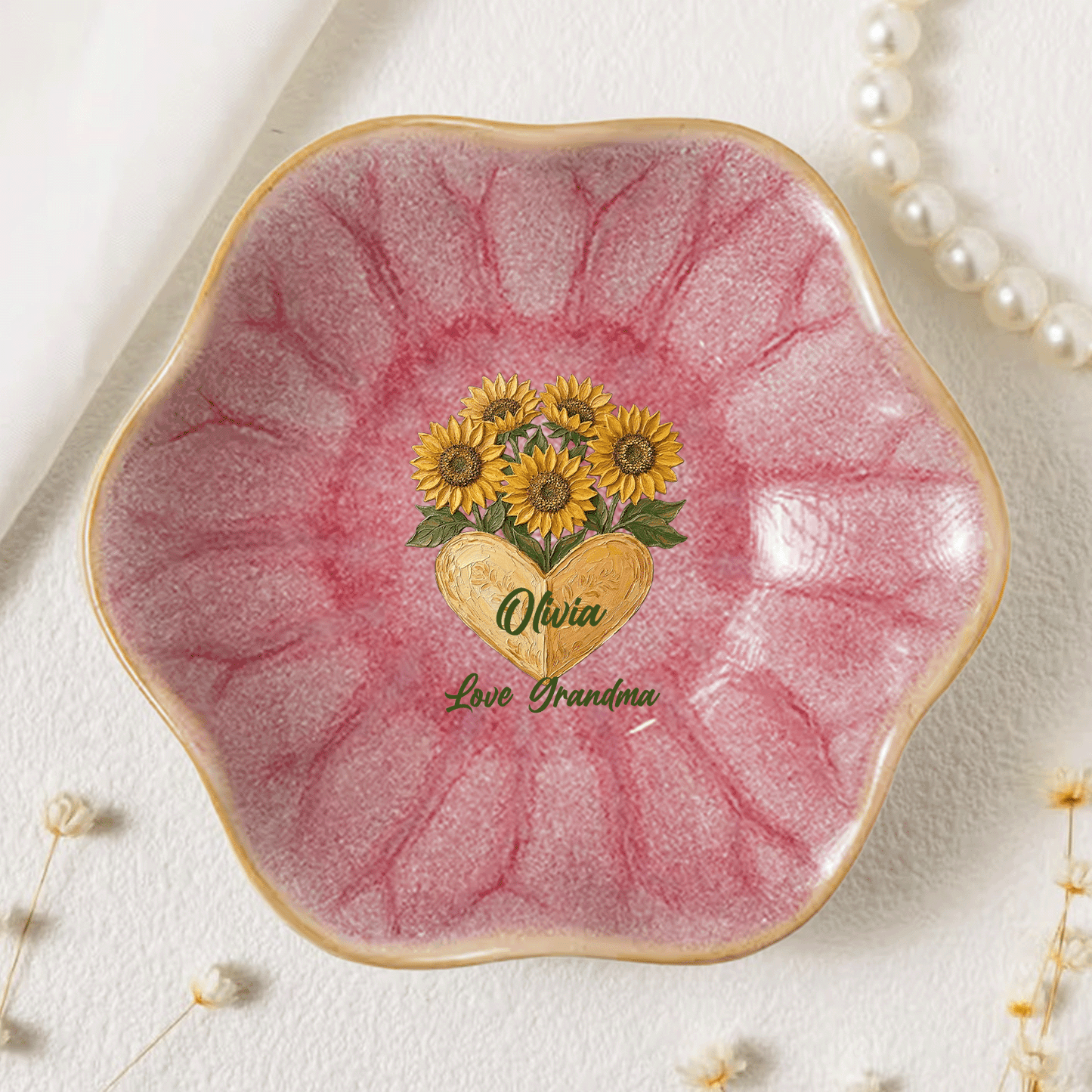 Custom Birth Month Flower Trinket Dish – Personalized Name Center Meaningful Mother’s Day Gift