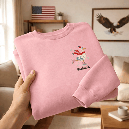 Personalized Embroidered Ice Skating Goose Sweatshirt with Custom Name