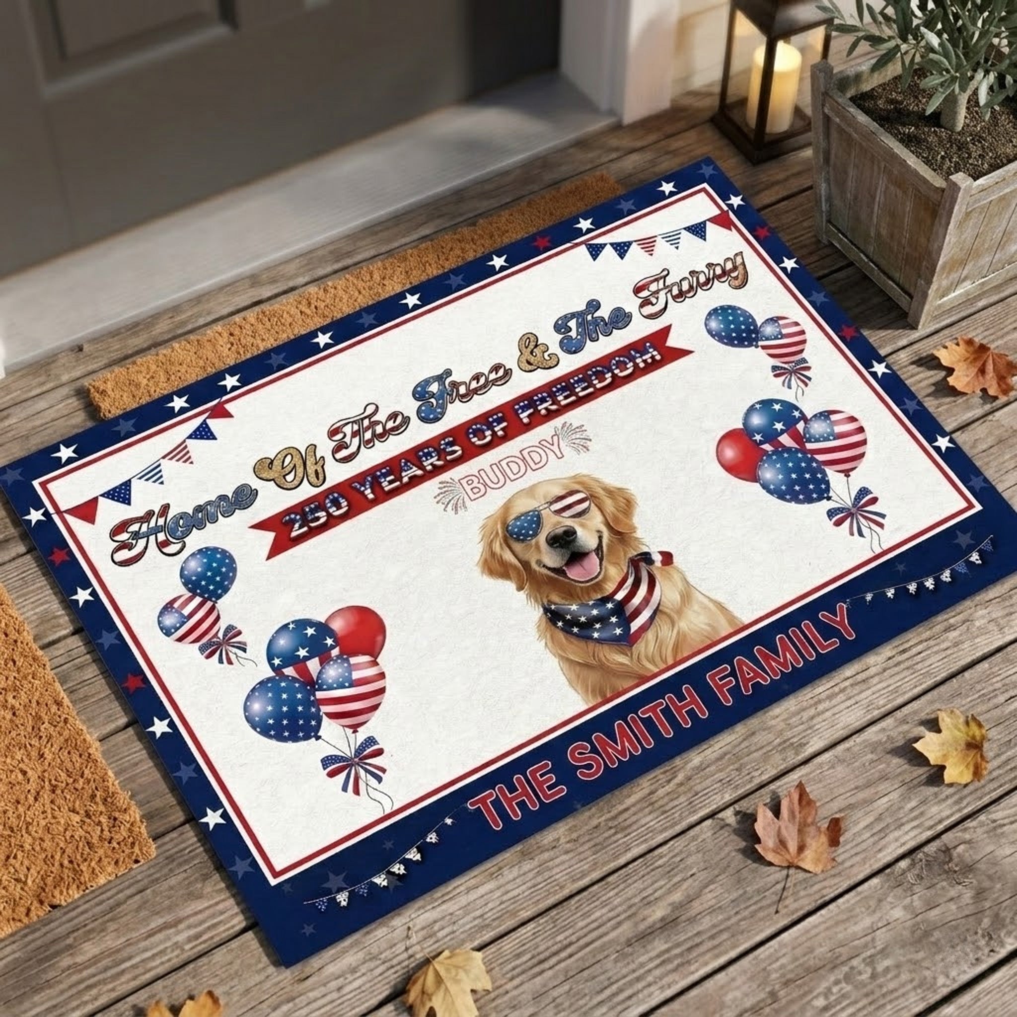 Personalized Dog Lover Doormat - Home of the Free & the Furry 1776-2026