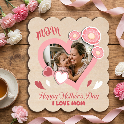 Custom Wooden Photo Frame Magnet for Mom – Heartfelt Design Mother’s Day Gift – Personalized Wallet Size Photo Holder