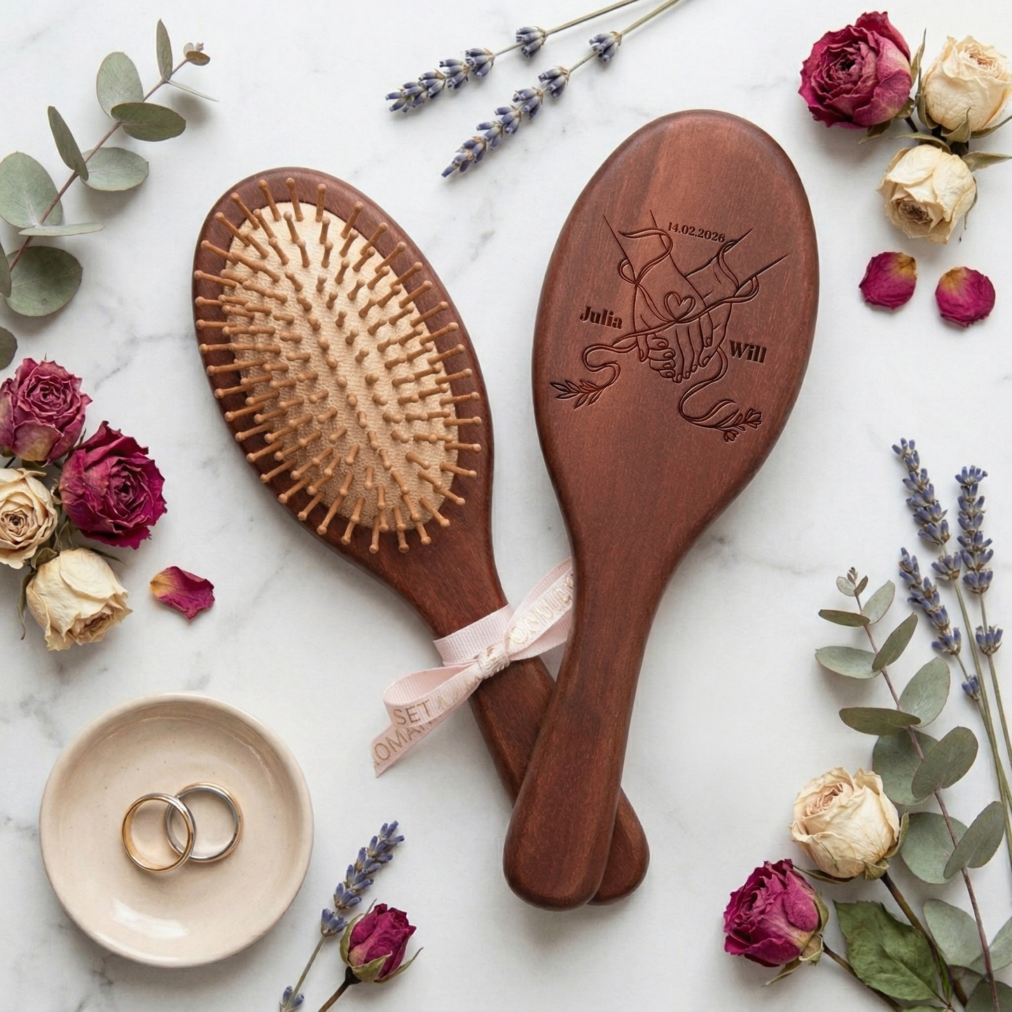 Engraved Red Sandalwood Hair Comb – Personalized Bridal Party Gift for Bridesmaids & Mom