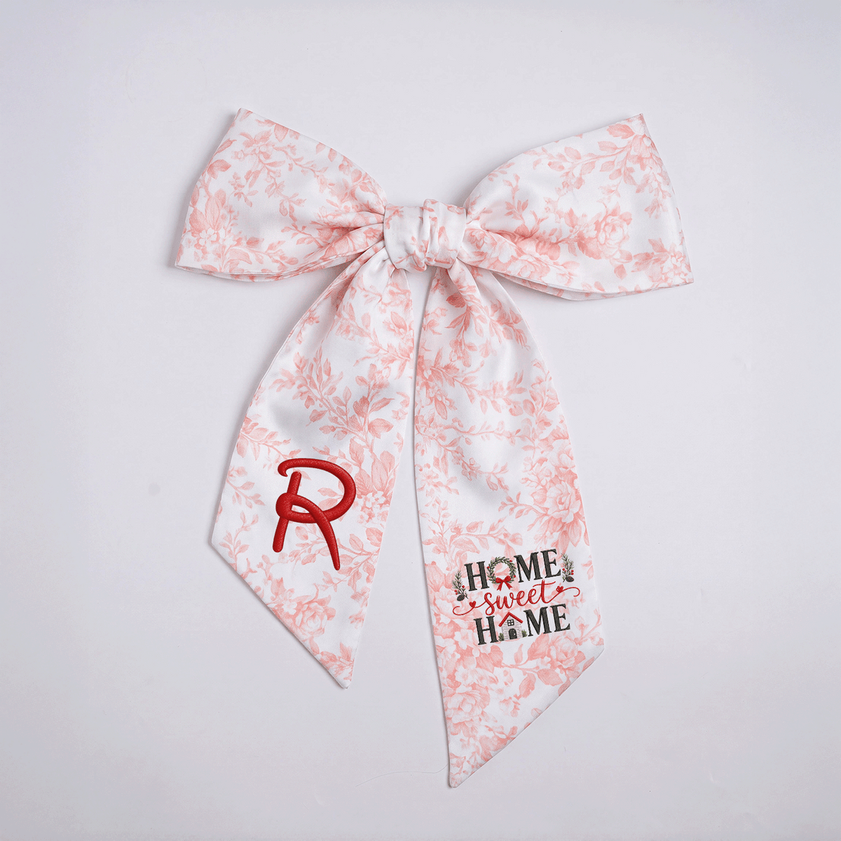 Custom Monogram Home Sweet Home Embroidered Linen Door Wreath Sash, Personalized Initial Wreath House Typography Holiday Wreath Sash & Front Door Decor