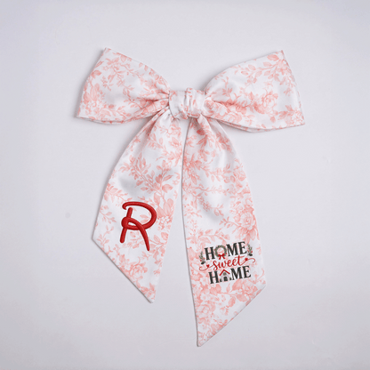 Custom Monogram Home Sweet Home Embroidered Linen Door Wreath Sash, Personalized Initial Wreath House Typography Holiday Wreath Sash & Front Door Decor