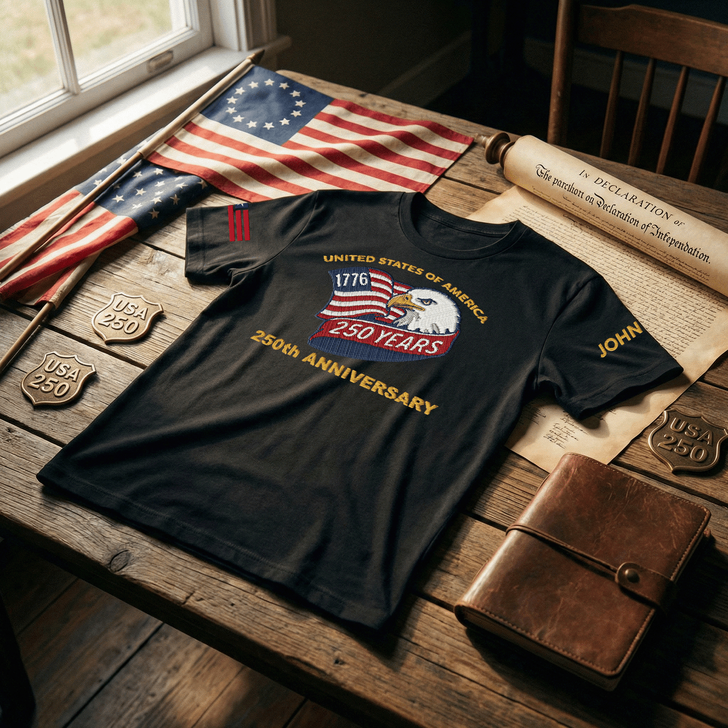 USA 250th Anniversary Eagle Crest - Personalized Veteran Pride T-Shirt