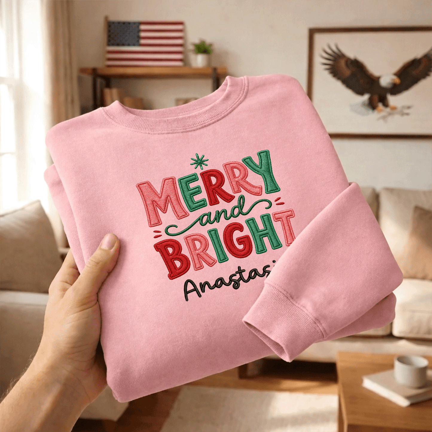 Personalized Embroidered Merry & Bright Holly Berries Sweatshirt with Custom Name