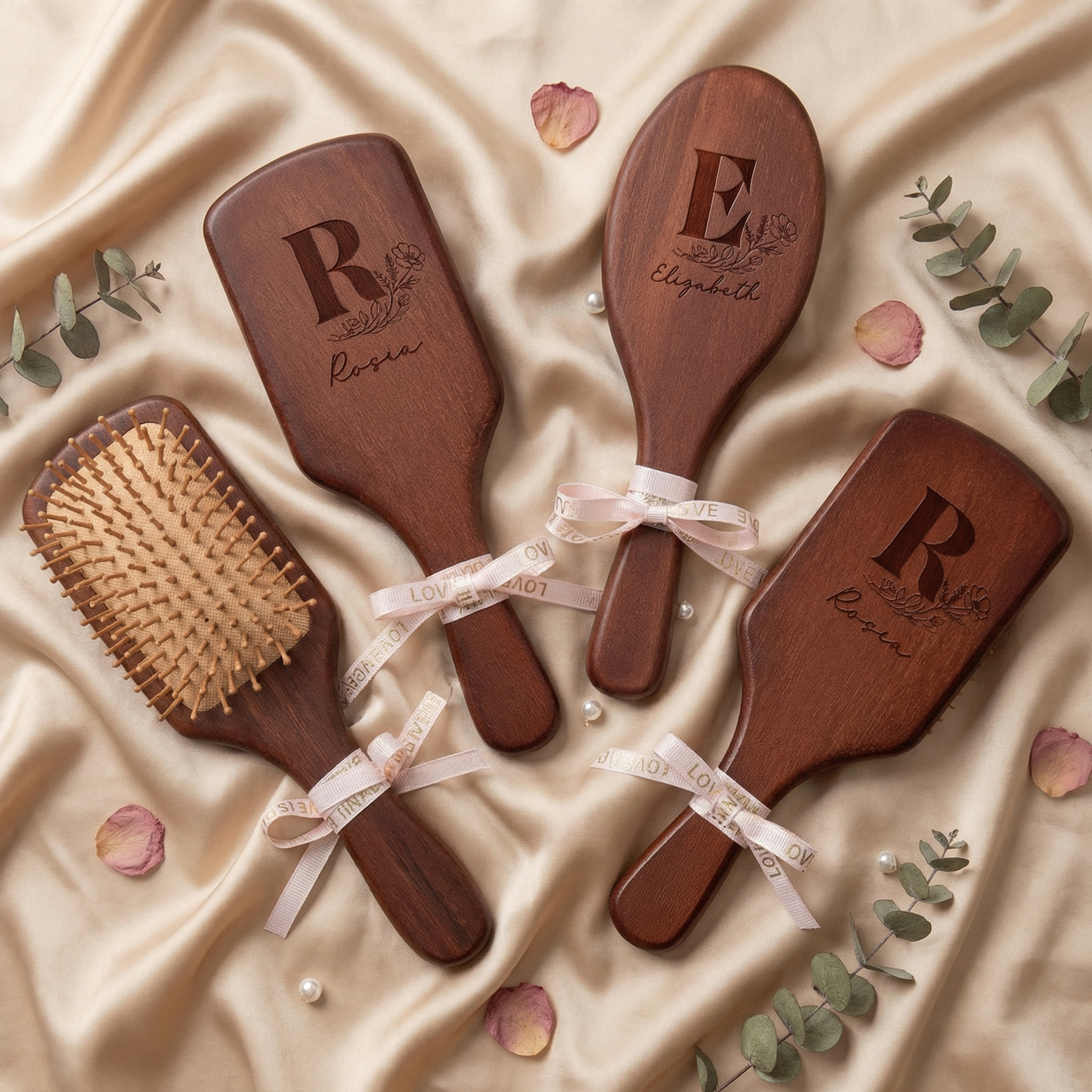 Personalized Bridesmaid Wooden Comb – Custom Name Airbag Hair Brush Wedding Party Gift