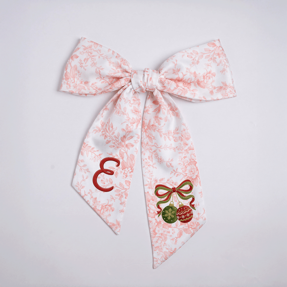 Custom Monogram Christmas Ornaments Embroidered Linen Door Wreath Sash, Personalized Initial Red Green Baubles Ribbon Holiday Wreath Sash & Front Door Decor