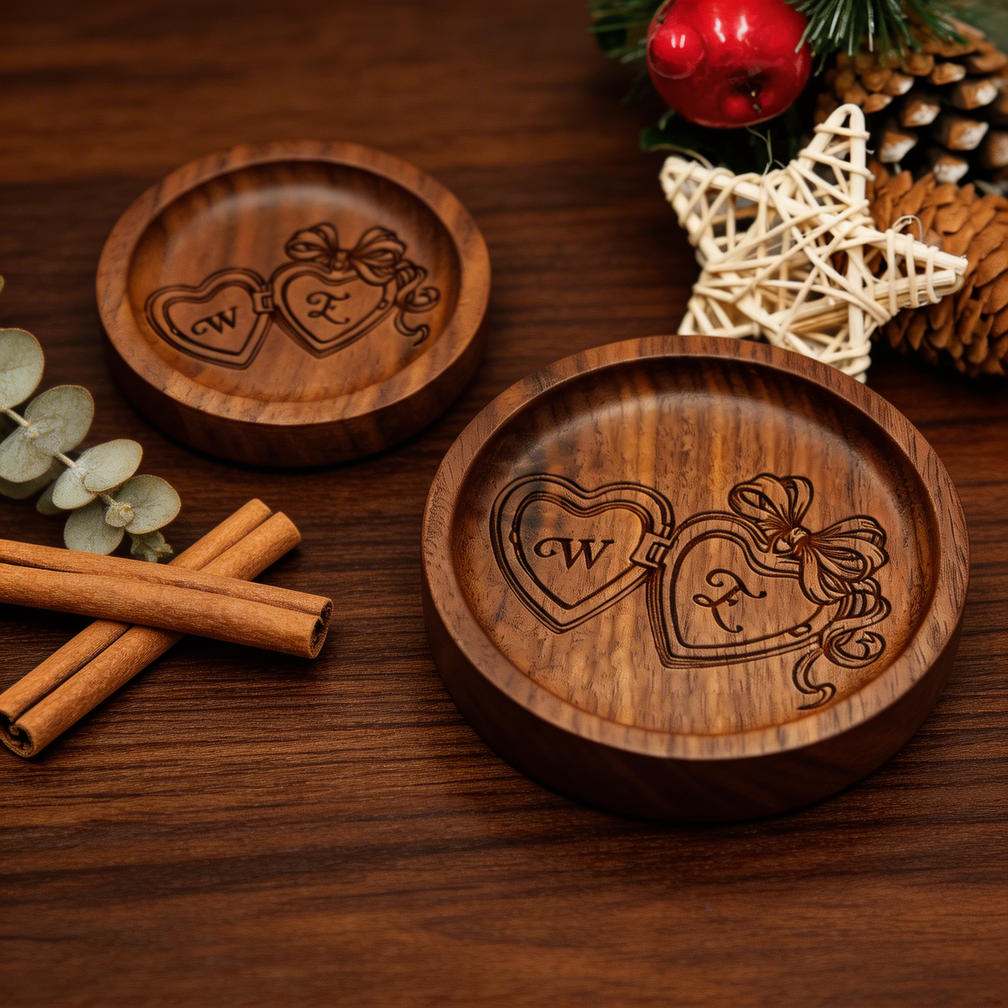 Custom Engraved Wooden Ring Dish – Wedding & Engagement Gift for Mom & Her – Personalized Jewelry Holder