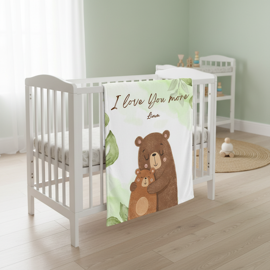 Personalized Mama Bear Sherpa Blanket with Grandchildren Names – Custom Floral Fleece Gift for Mom