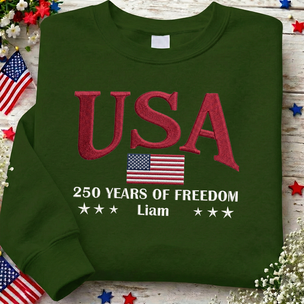 USA 250th Anniversary Embroidered Sweatshirt - Celebrate Freedom Patriotic Gift