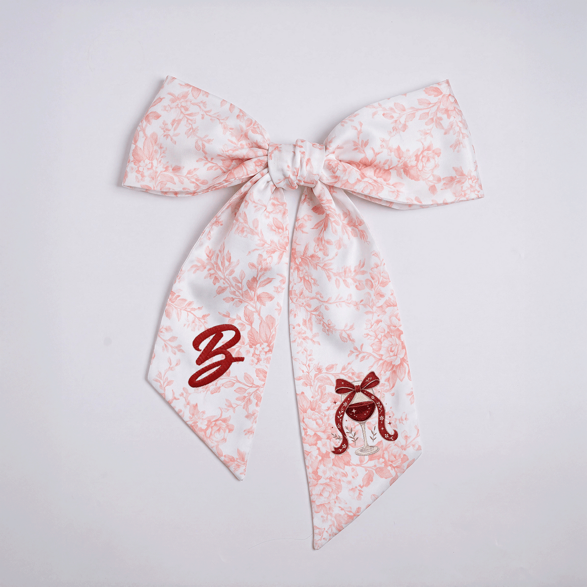 Custom Letter Christmas Red Wine Glass Embroidered Linen Wreath Sash, Personalized Monogram Holiday Bow Sash for Door Decor