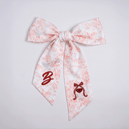 Custom Letter Christmas Red Wine Glass Embroidered Linen Wreath Sash, Personalized Monogram Holiday Bow Sash for Door Decor