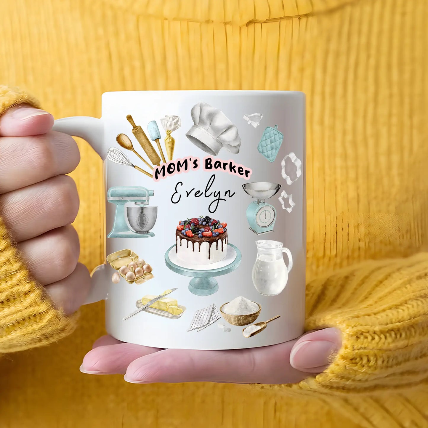Sweet Kitchen Memories Design – Personalized Baking Mom Mug – Mother’s Day Gift for Mom – Custom Name Baker Mug