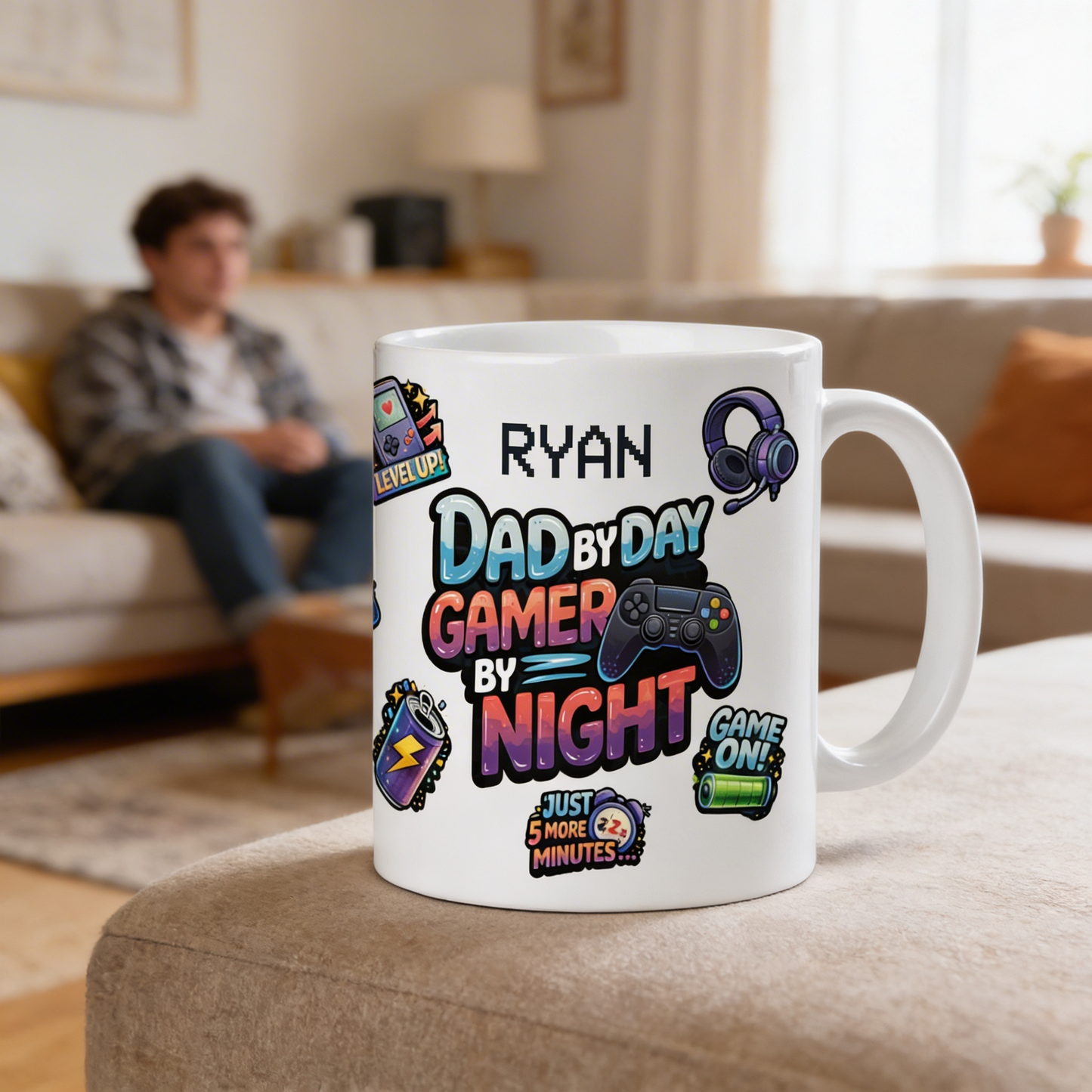 Personalized Gamer Dad Mug – Dad by Day Gamer by Night Custom Name Coffee Mug