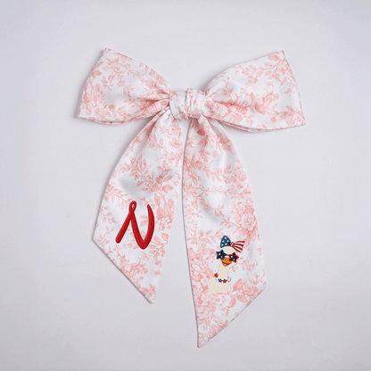 Custom Monogram Patriotic Goose Embroidered Linen Door Wreath Sash, Personalized Initial Bow Goose Gingham Holiday Wreath Sash & Front Door Decor