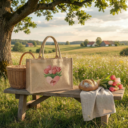 Personalized Wildflower Field Linen Handbag – Love & Togetherness Gift