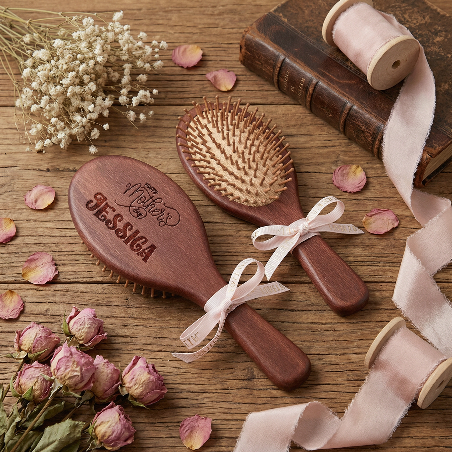Custom Name Wooden Airbag Comb – Personalized Gift for Mom