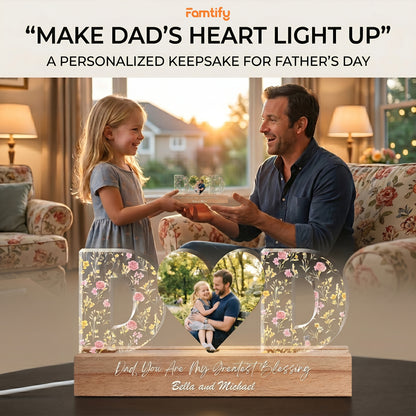 Custom Dad Photo Night Light with Kids’ Names - Personalized 3D LED Lamp Father’s Day Gift for Dad Family Keepsake Nightlight