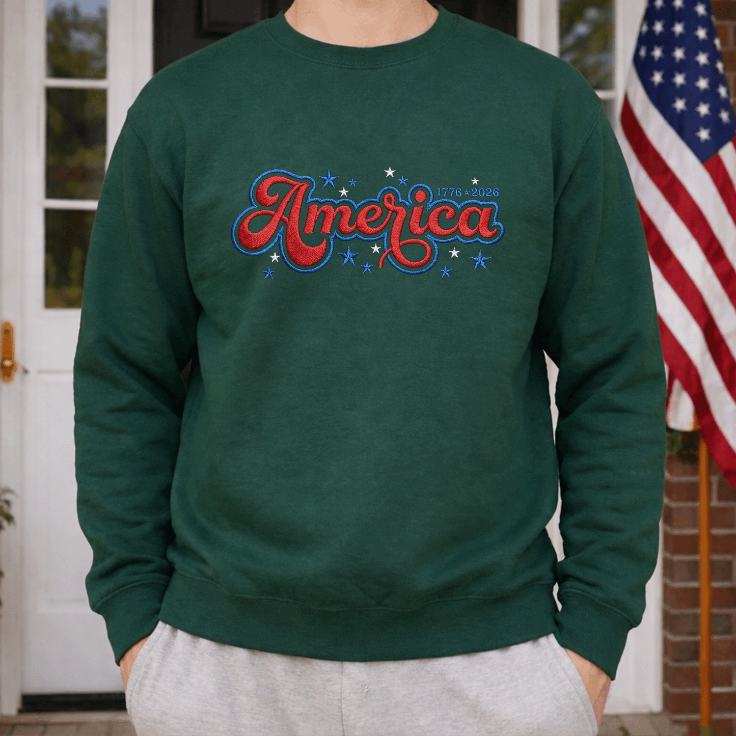 USA 250 Freedom - Embroidered Sweater 1776-2026 Patriotic Pullover
