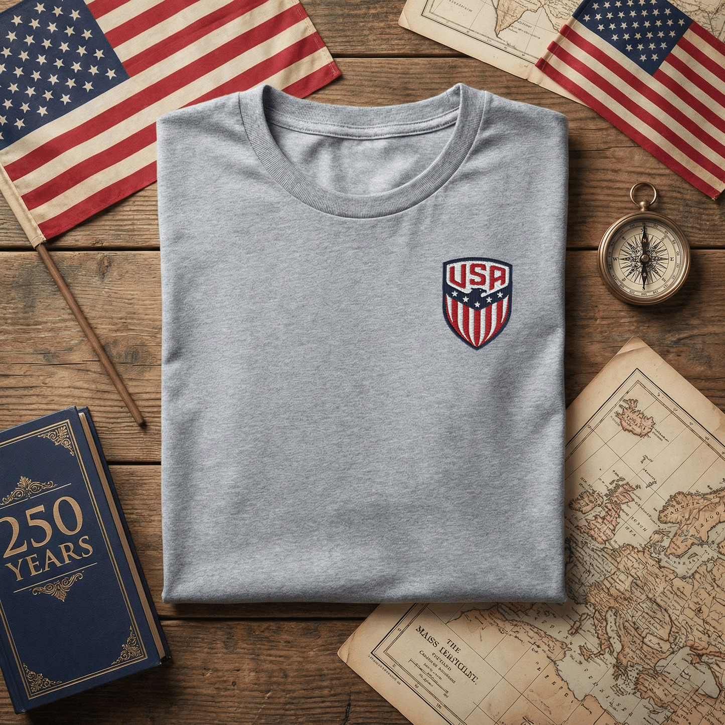 America 250th Anniversary Embroidered T-Shirt – Patriotic Family Keepsake Gift (1776–2026)