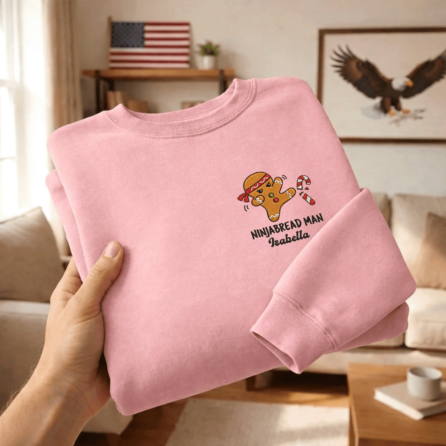 Funny Ninjabread Man Embroidered Sweatshirt with Custom Name | Personalized Christmas Gingerbread Crewneck Gift