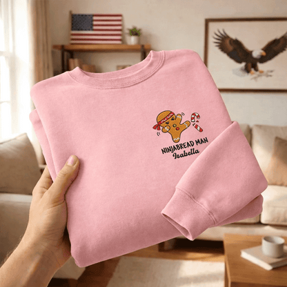 Funny Ninjabread Man Embroidered Sweatshirt with Custom Name | Personalized Christmas Gingerbread Crewneck Gift