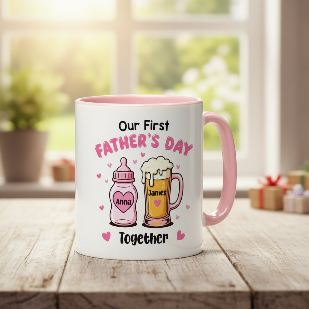 Personalized First Father’s Day Accent Mug with Custom Name – New Dad Gift Coffee Cup
