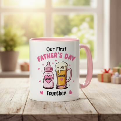 Personalized First Father’s Day Accent Mug with Custom Name – New Dad Gift Coffee Cup
