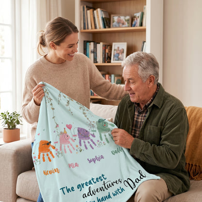 Fist Bump Daddy Blanket with Kids’ Names – Personalized Father’s Day Gift for Dad | Custom Family Keepsake Throw