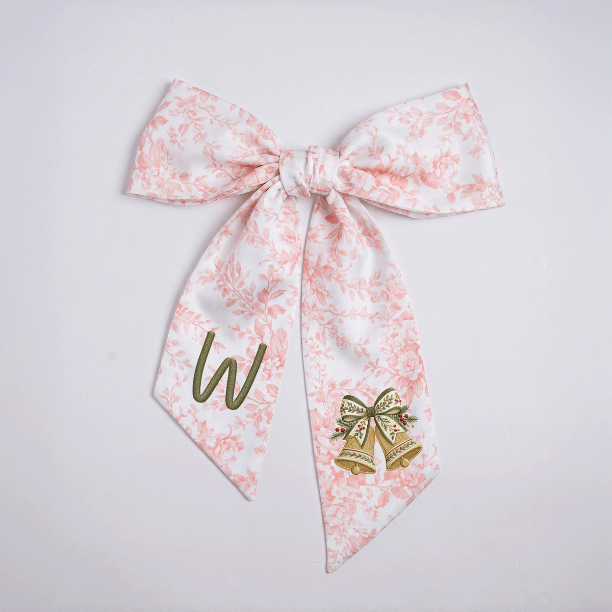 Personalized Monogram Golden Christmas Bells Embroidered Linen Door Wreath Sash, Custom Initial Holiday Wreath Bow Sash Decor, Festive Front Door Home Accessories