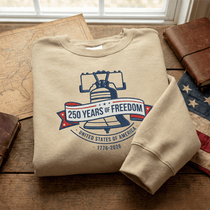 USA 1776-2026 Liberty Bell Patriotic Embroidered Sweatshirt 250th Anniversary Shirt