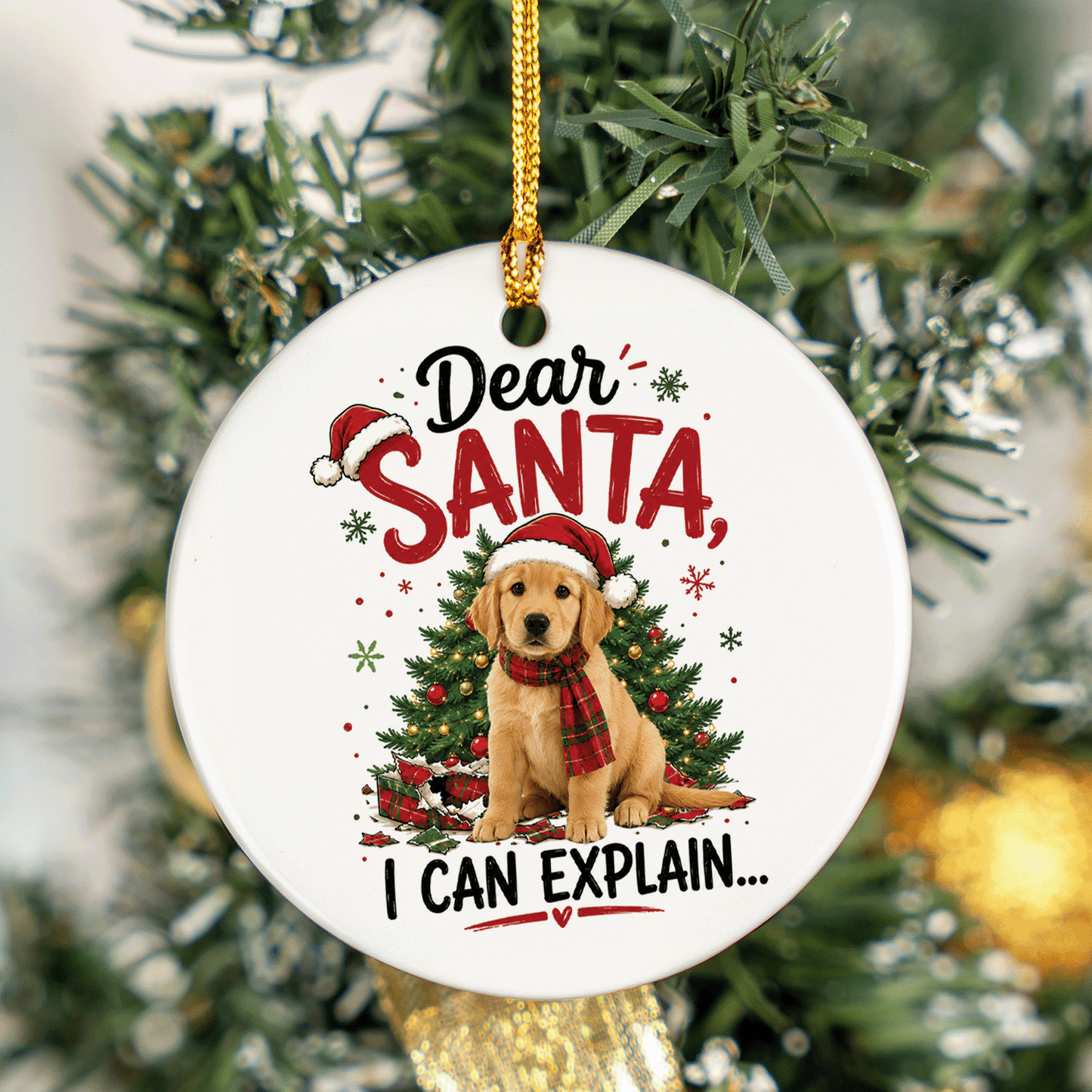 Personalized Dear Santa I Can Explain Pet Oval Ceramic Ornament, Custom Pet Photo Christmas Gift