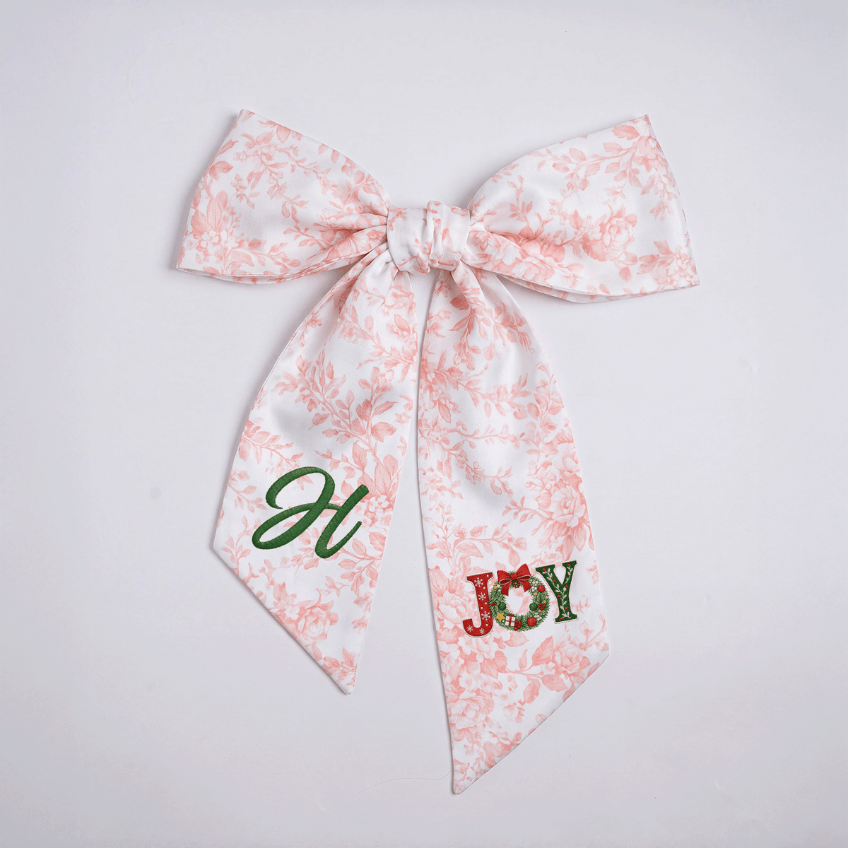 Custom Letter Christmas Joy Wreath Embroidered Linen Wreath Sash, Personalized Monogram Holiday Bow Sash for Door Decor