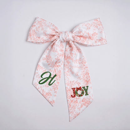Custom Letter Christmas Joy Wreath Embroidered Linen Wreath Sash, Personalized Monogram Holiday Bow Sash for Door Decor