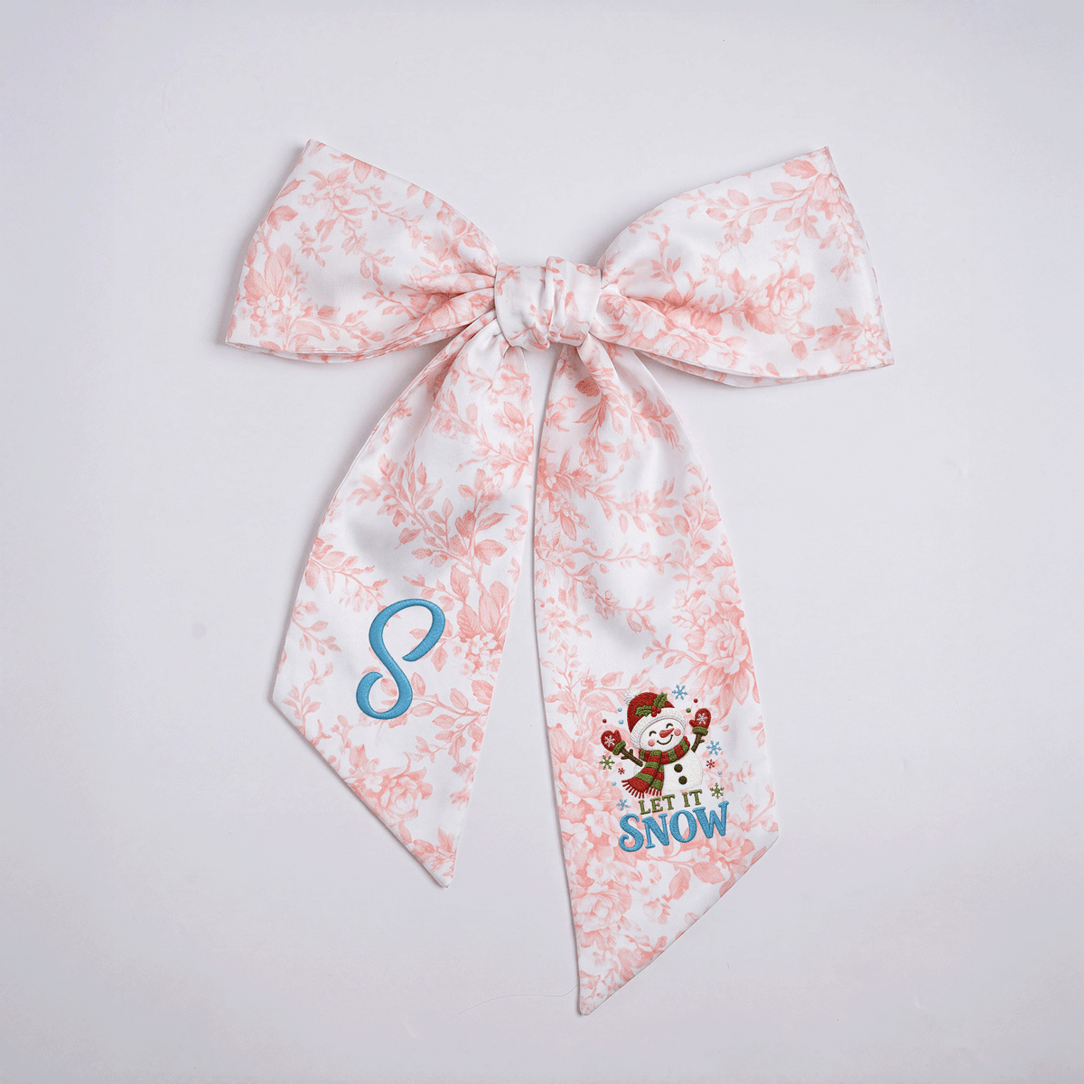 Custom Monogram Let It Snow Snowman Wreath Bow, Personalized Initial Cute Snowman Christmas Wreath Sash & Front Door Decor