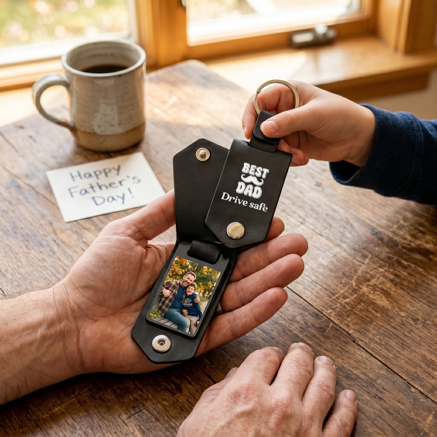 Personalized Leather Photo Keychain for Dad – Best Dad Drive Safe Father’s Day Gift