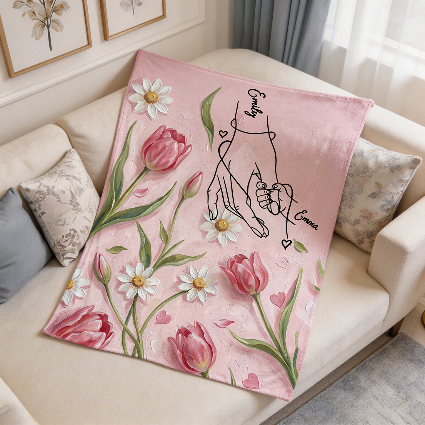 Personalized Mom Blanket with Names – Custom Holding Hands Design Gift for Mother