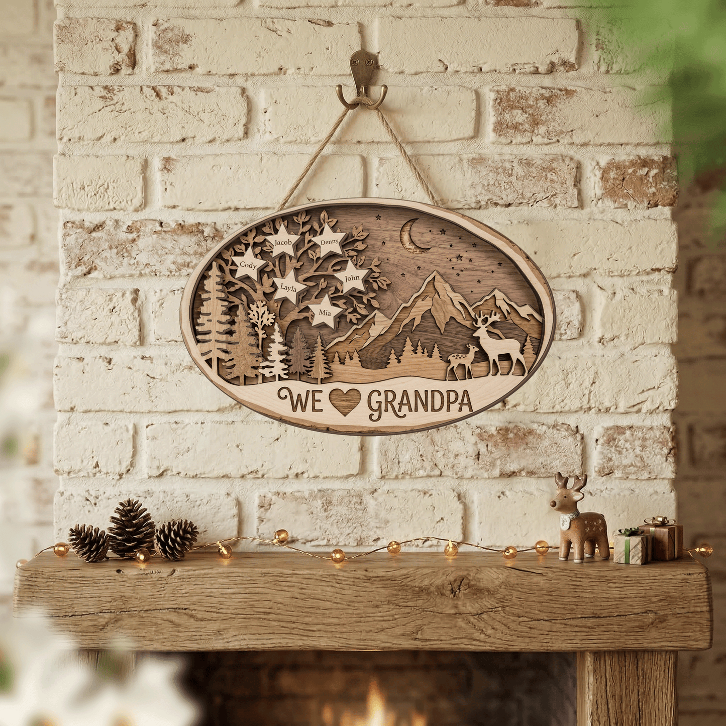 Custom Grandpa Gift – 2 Layer Wooden Sign, Personalized Father's Day Decor, We Love Grandpa