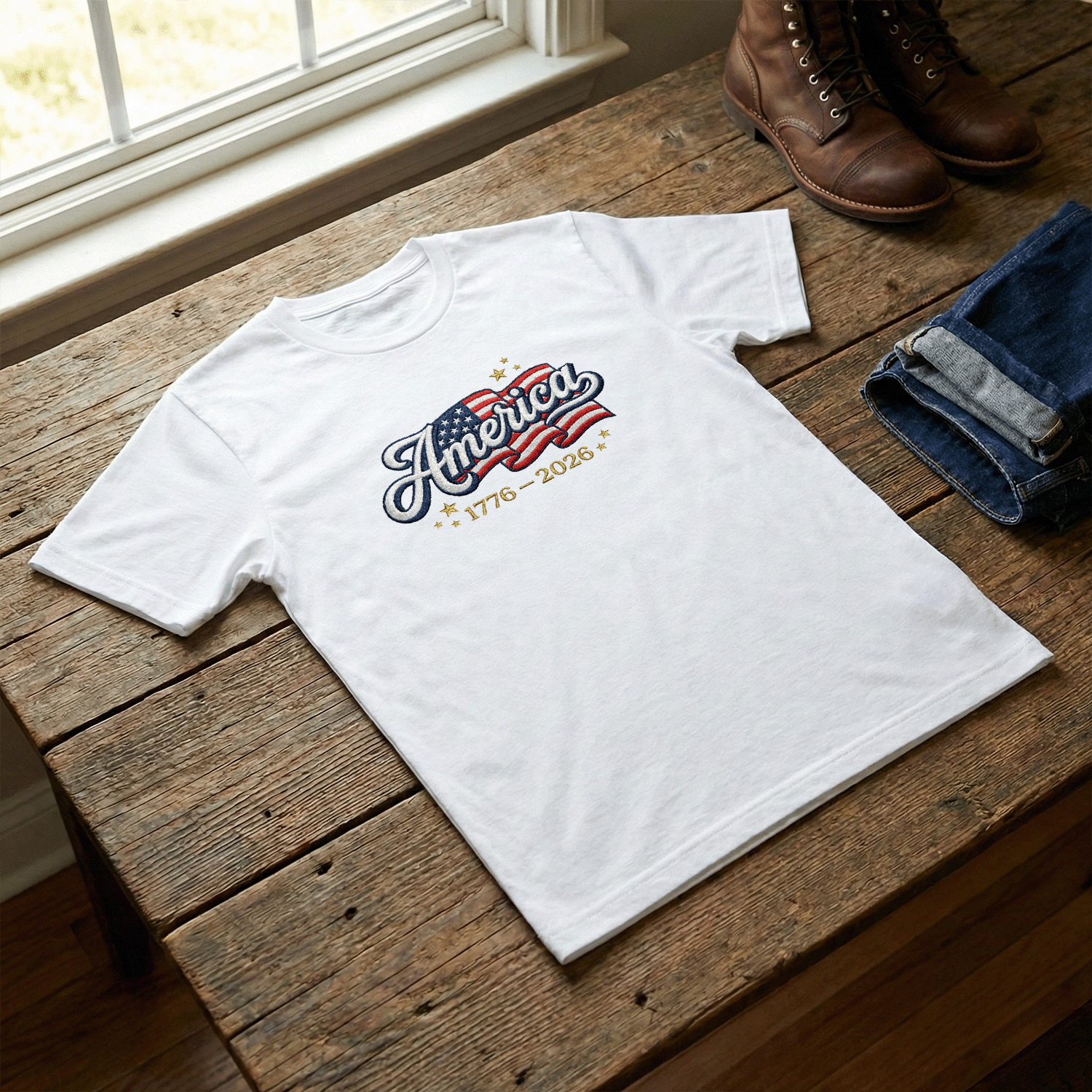 United States 250th Independence 1776–2026 Embroidered T-Shirt