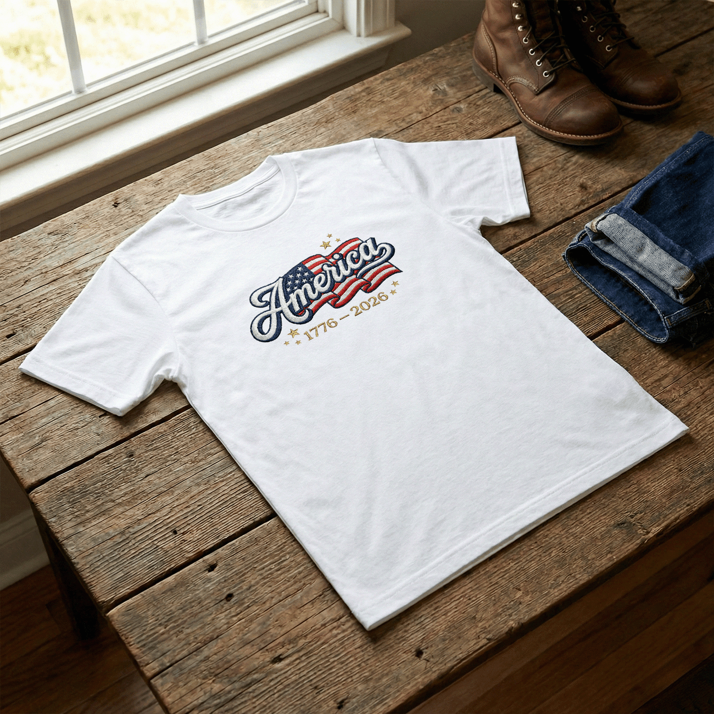 United States 250th Independence 1776–2026 Embroidered T-Shirt
