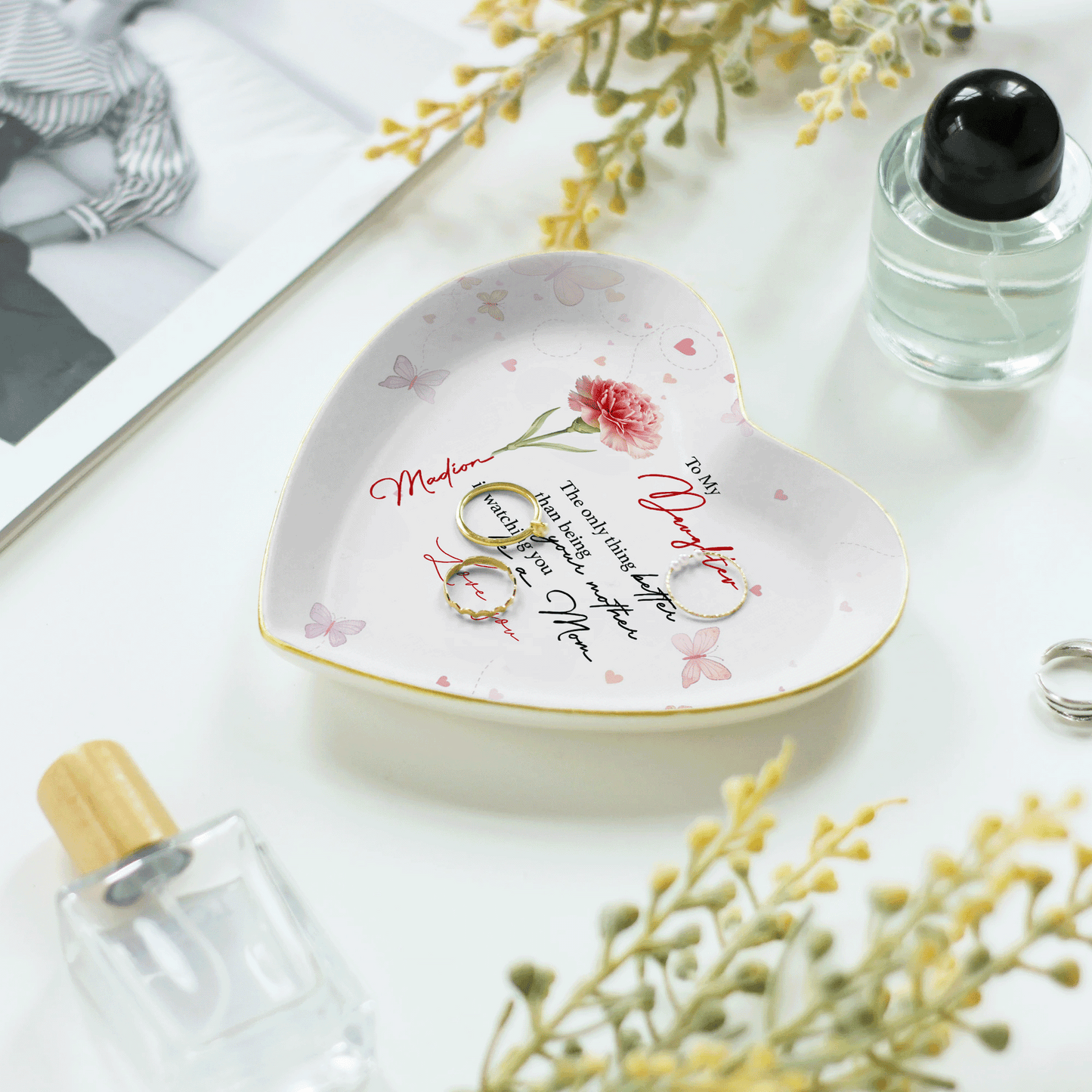 Personalized Ceramic Jewelry Dish - Custom Name Trinket Tray for Daughter, Mother's Day Gift