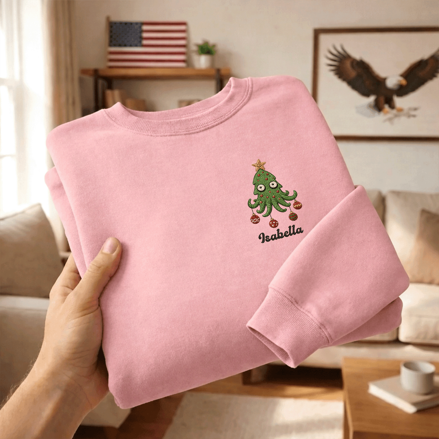 Personalized Embroidered Cute Christmas Tree Sweatshirt with Custom Name