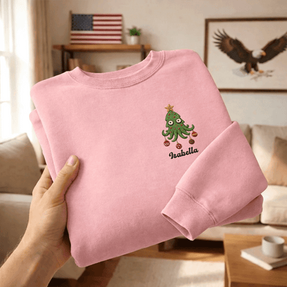 Personalized Embroidered Cute Christmas Tree Sweatshirt with Custom Name