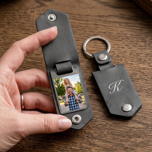 Personalized Leather Keychain for Dad - Custom Photo & Name Father's Day Gift