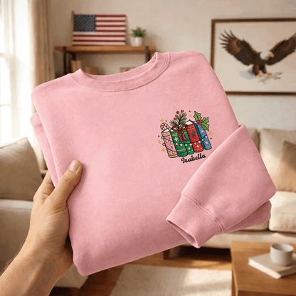 Personalized Christmas Books Sweatshirt with Custom Name | Cozy Holiday Book Lover Crewneck
