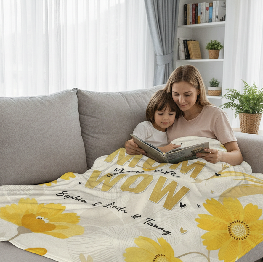 Personalized Mama Floral Blanket with Kids Names – Mother’s Day Gift for Mom | Custom Family Keepsake Plush Blanket