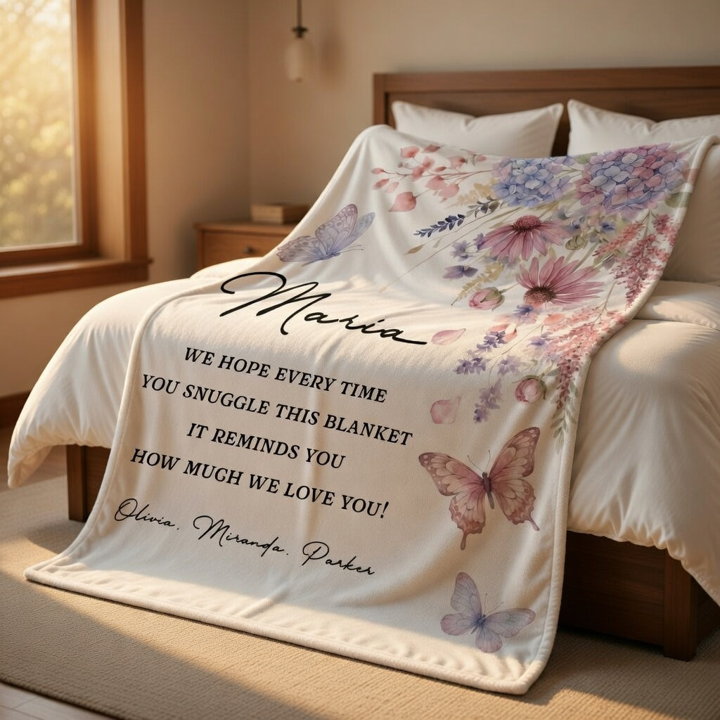 "From Our Heart To Yours" Personalized Blanket Gift for Mom and Grandma