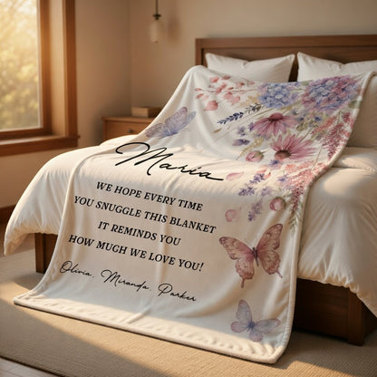 "From Our Heart To Yours" Personalized Blanket Gift for Mom and Grandma